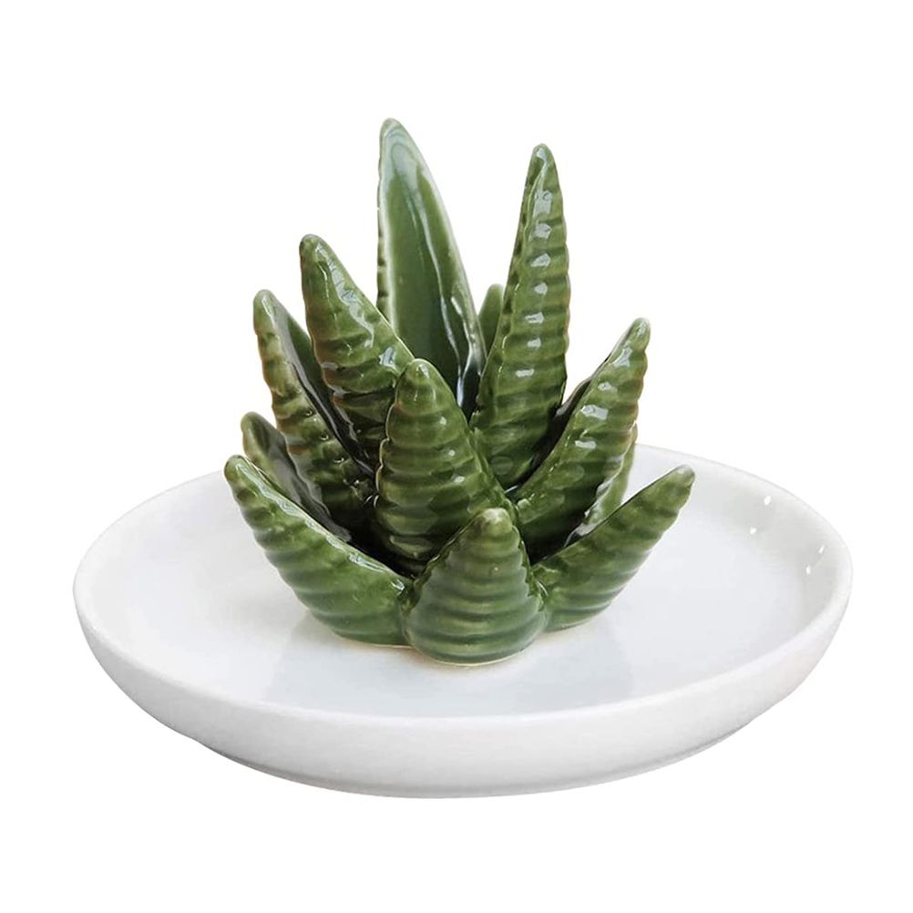 Ceramic Ring Holder Aloe Ring Dish Jewelry Holder Rings Bracelets Earrings Green Succulent Trinket Tray Gift for Women Girls - Image 1