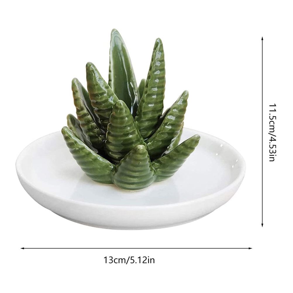 Ceramic Ring Holder Aloe Ring Dish Jewelry Holder Rings Bracelets Earrings Green Succulent Trinket Tray Gift for Women Girls - Image 2
