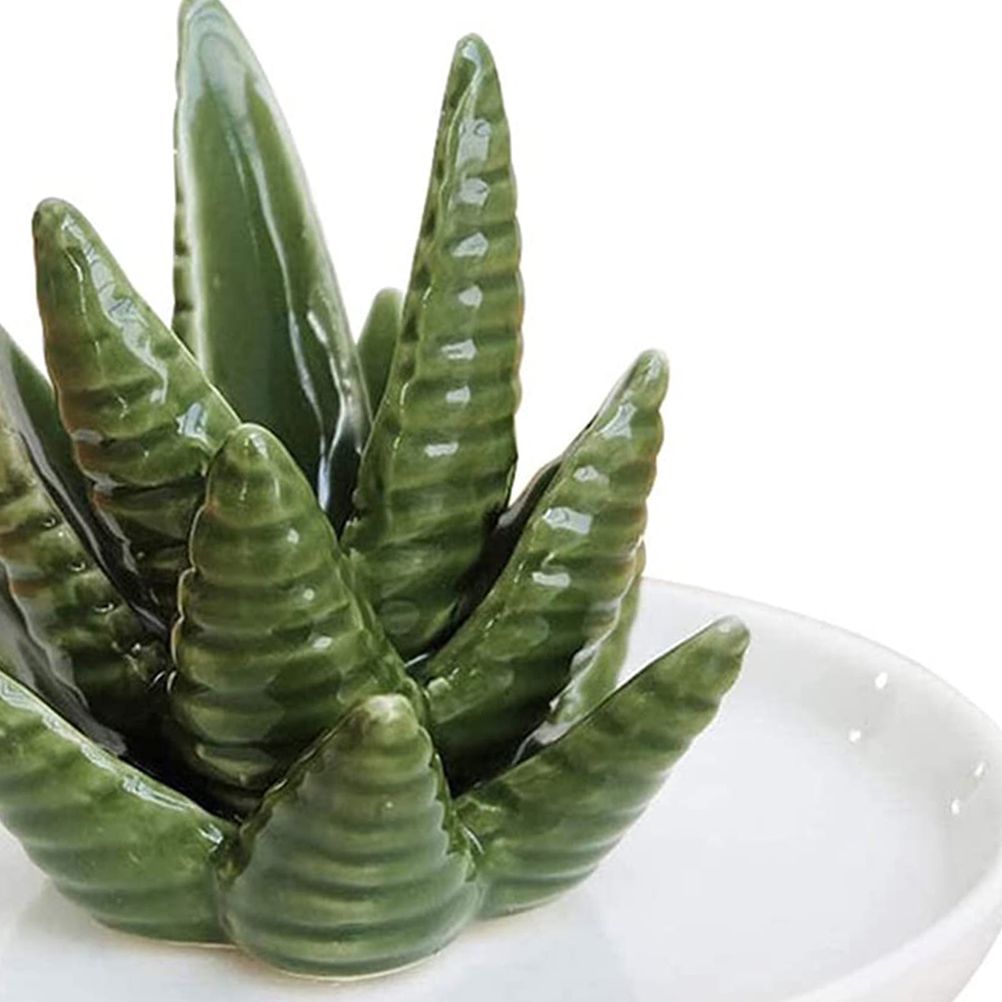 Ceramic Ring Holder Aloe Ring Dish Jewelry Holder Rings Bracelets Earrings Green Succulent Trinket Tray Gift for Women Girls - Image 4