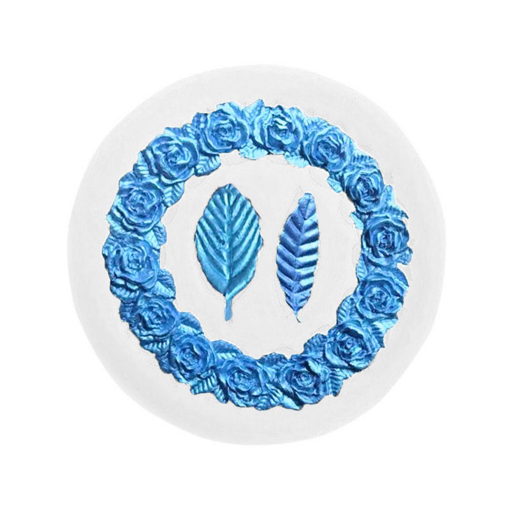 Rose Wreath with Leaves Fondant Mold DIY Silicone Molds for Wedding Valentine Party Baking Decoration - Image 1