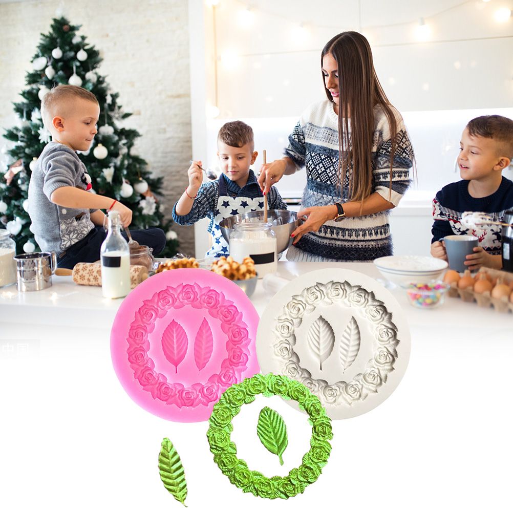 Rose Wreath with Leaves Fondant Mold DIY Silicone Molds for Wedding Valentine Party Baking Decoration - Image 7