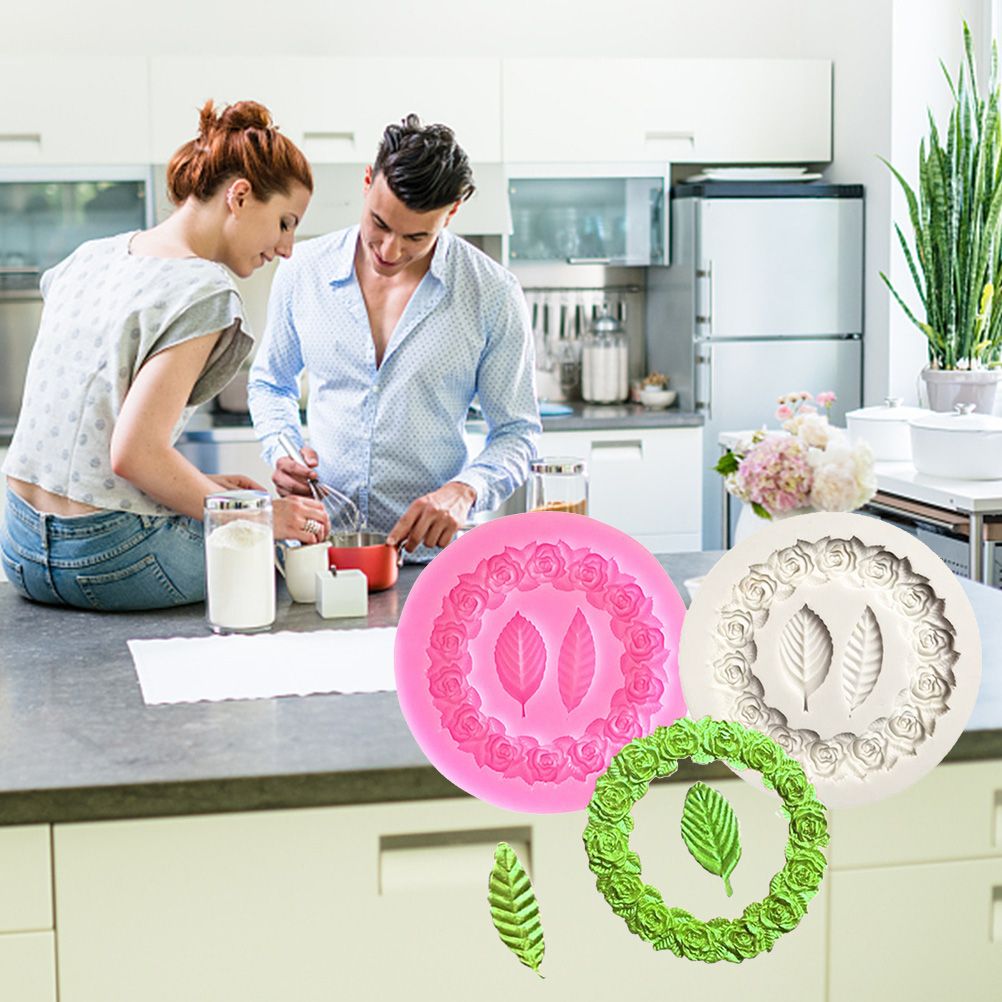 Rose Wreath with Leaves Fondant Mold DIY Silicone Molds for Wedding Valentine Party Baking Decoration - Image 8