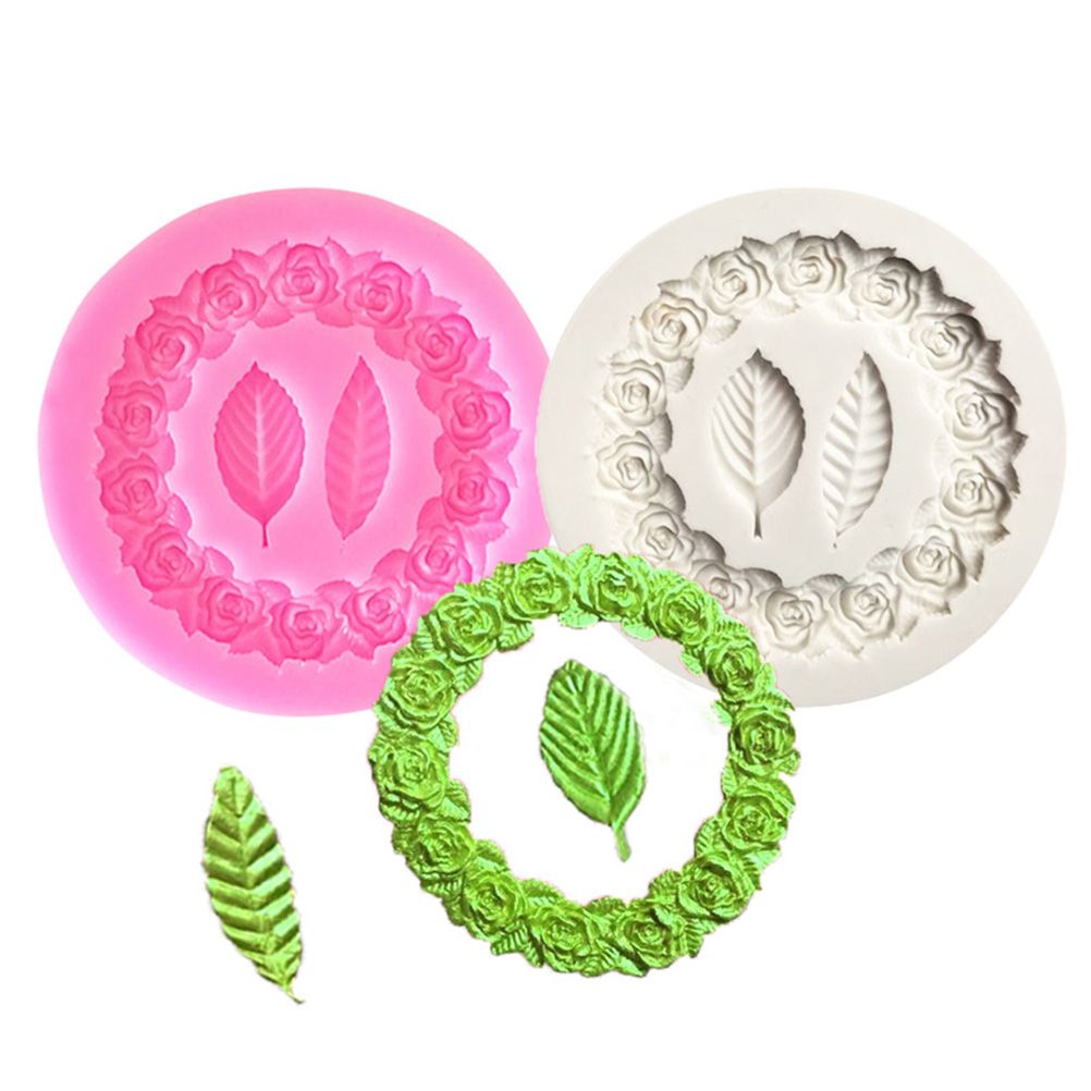 Rose Wreath with Leaves Fondant Mold DIY Silicone Molds for Wedding Valentine Party Baking Decoration - Image 2