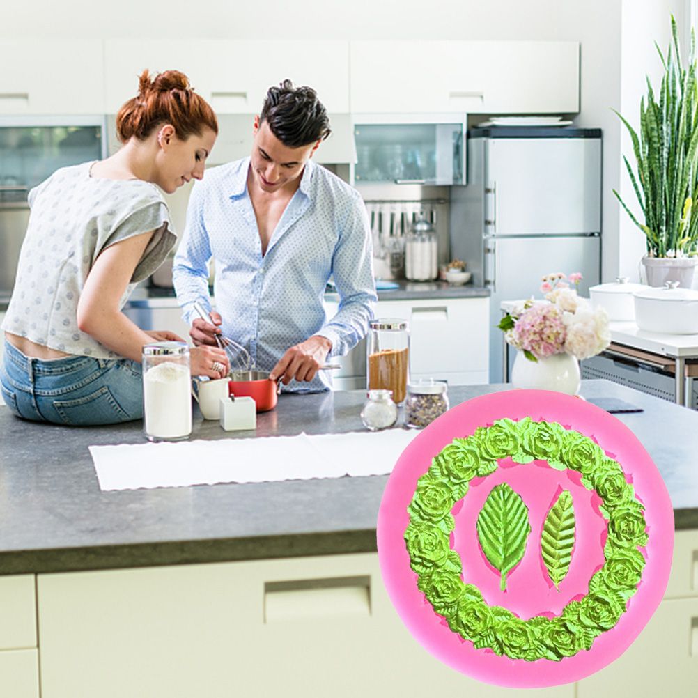 Rose Wreath with Leaves Fondant Mold DIY Silicone Molds for Wedding Valentine Party Baking Decoration - Image 8