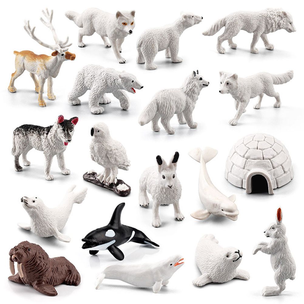 18PCS Polar Arctic Animal Toy Figurines Set Includes White Wolf White Owl White Arctic Rabbit Arctic Husky and Igloo Simulation Animal Model Gift for Kids - Image 1