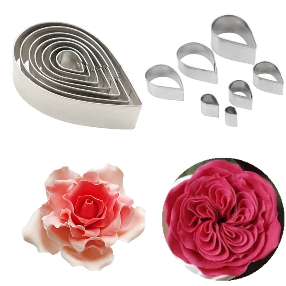 7Pcs/Set Rose Cutter Stainless Steel Water Drop Shape Fondant Flower Molds Petal Stencils Cutter Cake Decoration Tools - Image 1