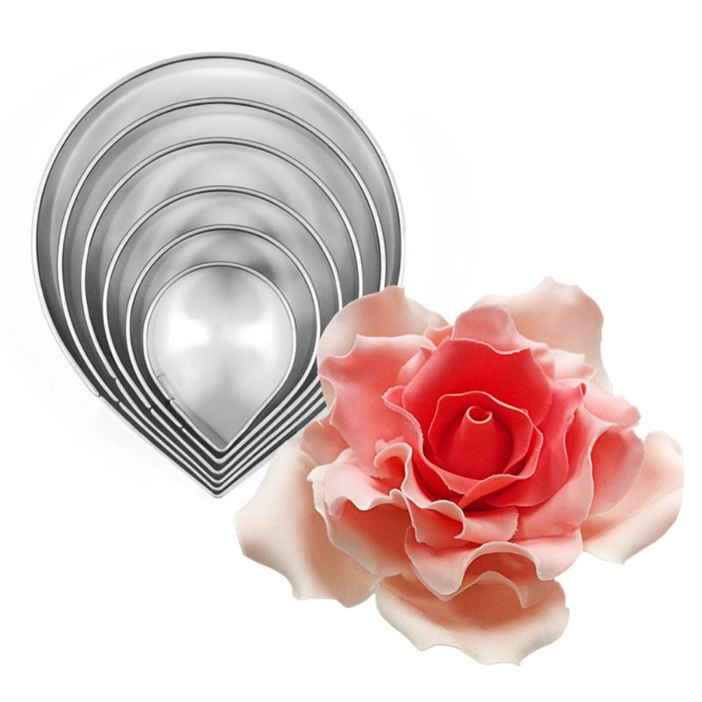 7Pcs/Set Rose Cutter Stainless Steel Water Drop Shape Fondant Flower Molds Petal Stencils Cutter Cake Decoration Tools - Image 4