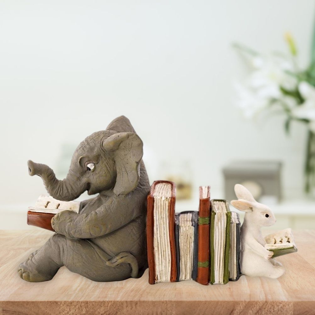 Elephant and Rabbit Statue Bookend Figurines Ornaments Resin Animal Figurines Decor for Home Decorations - Image 1