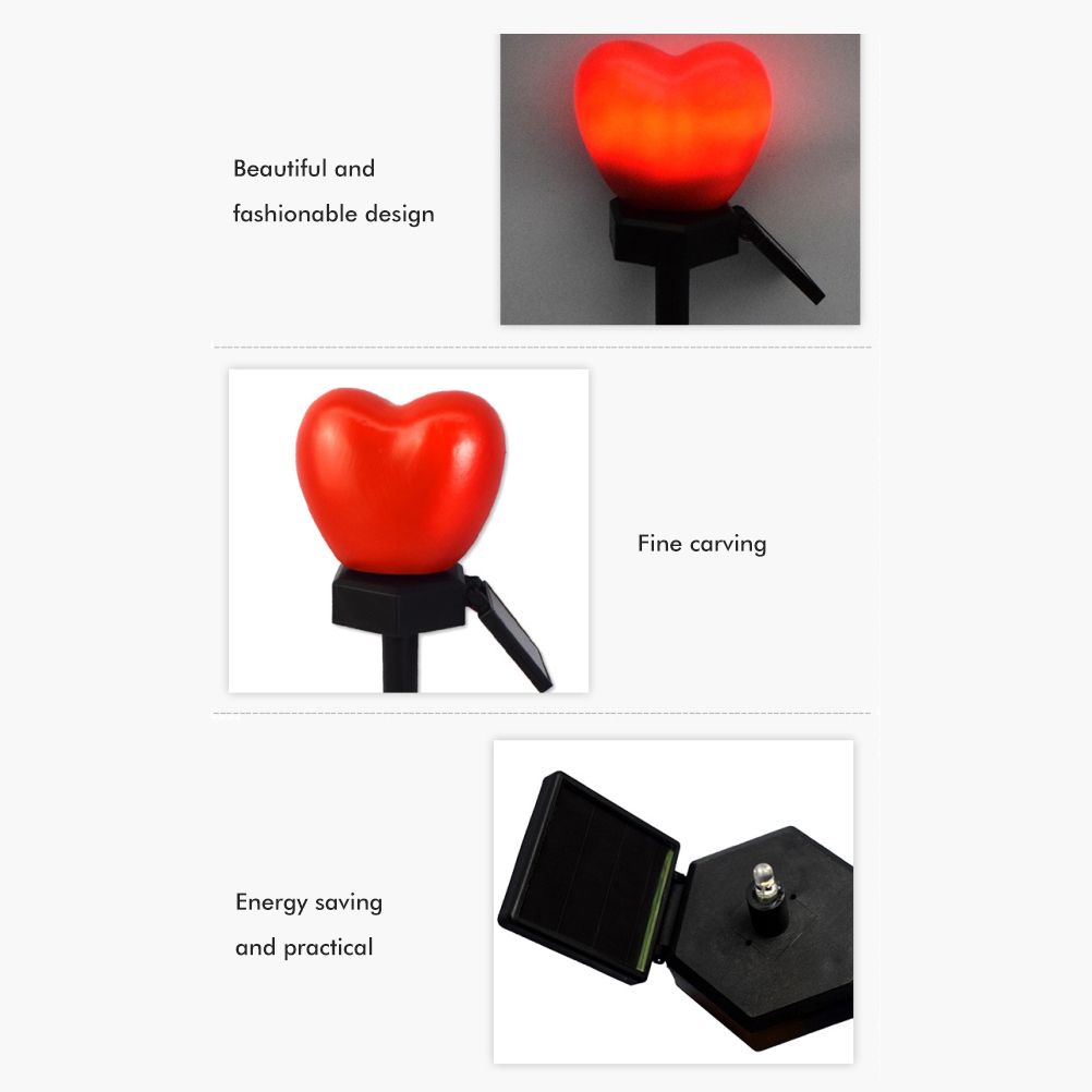Outdoor Solar Garden Stake Lights Waterproof Solar Red Heart Shaped Pathway Lamps Landscape Lamp for Garden Lawn Decor - Image 5