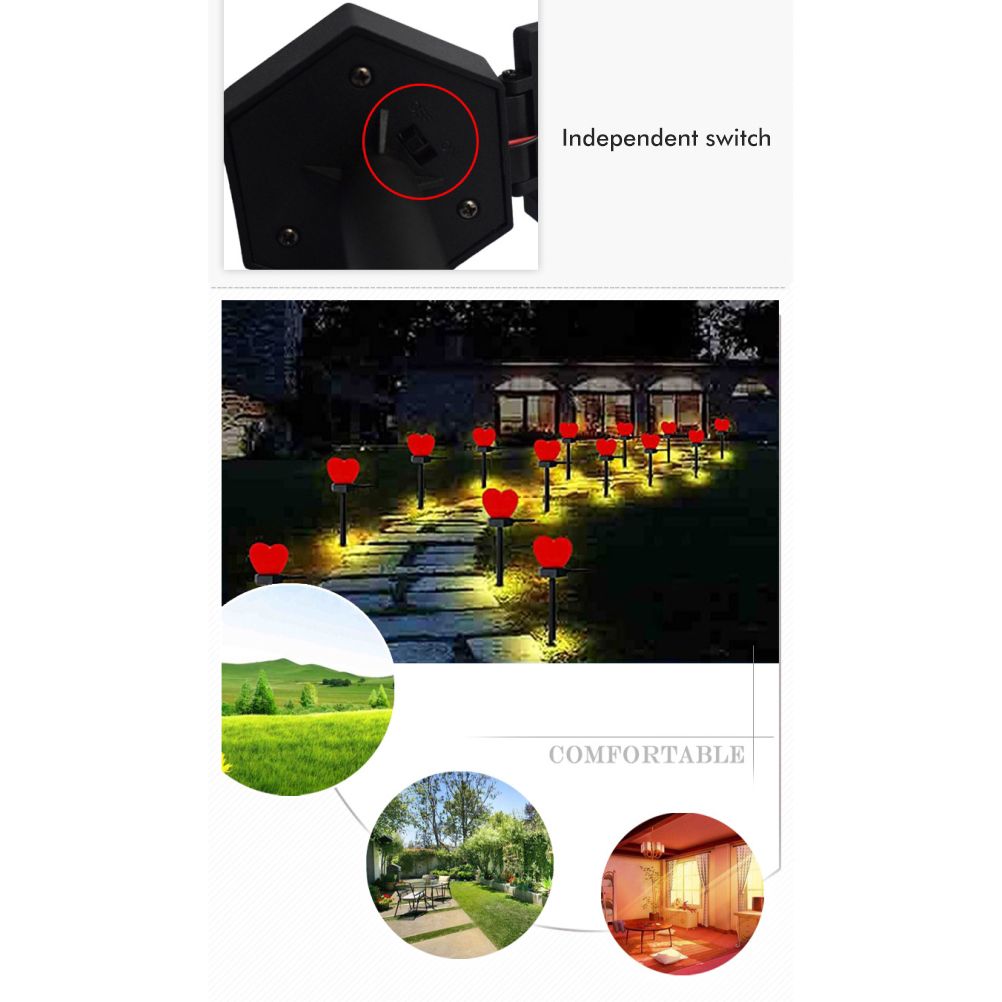 Outdoor Solar Garden Stake Lights Waterproof Solar Red Heart Shaped Pathway Lamps Landscape Lamp for Garden Lawn Decor - Image 6