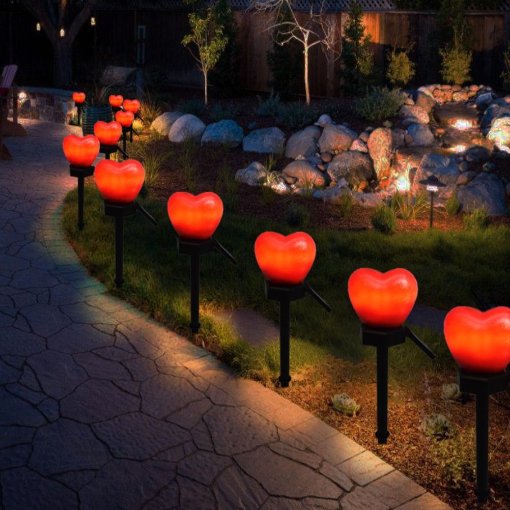 Outdoor Solar Garden Stake Lights Waterproof Solar Red Heart Shaped Pathway Lamps Landscape Lamp for Garden Lawn Decor - Image 7