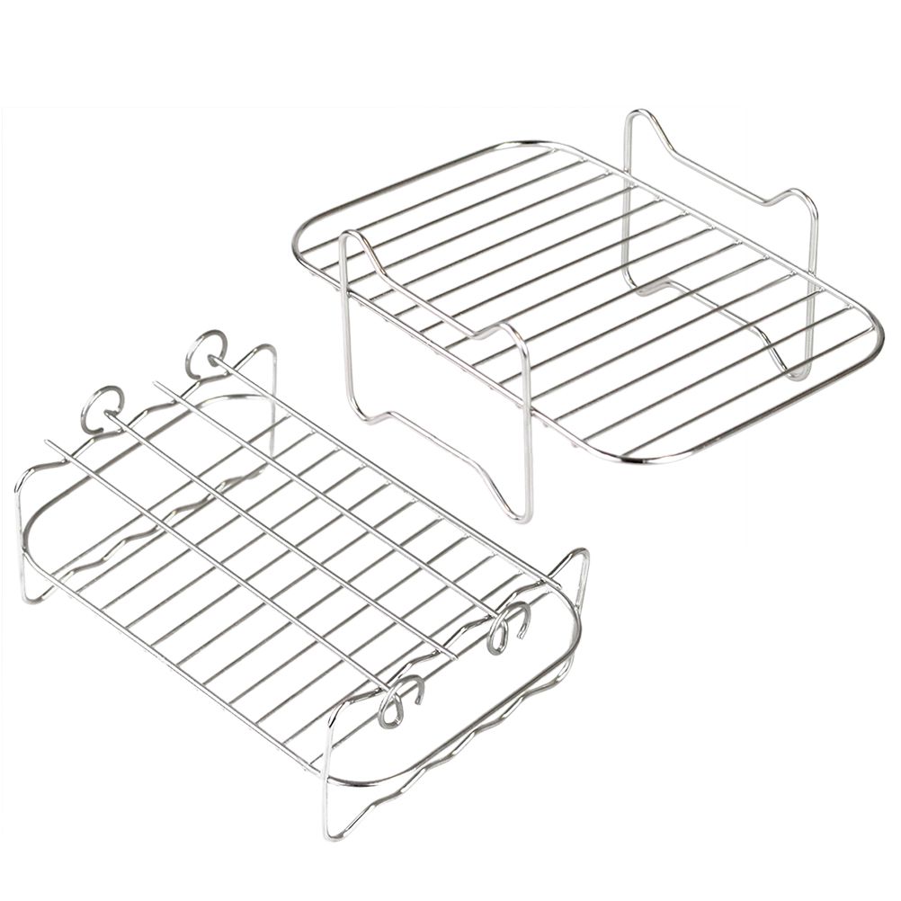 2Pcs Air Fryer Rack 304 Stainless Steel Dehydrator Rack with 4 Barbecue Sticks for 8QT Dual Basket Air Fryer - Image 1