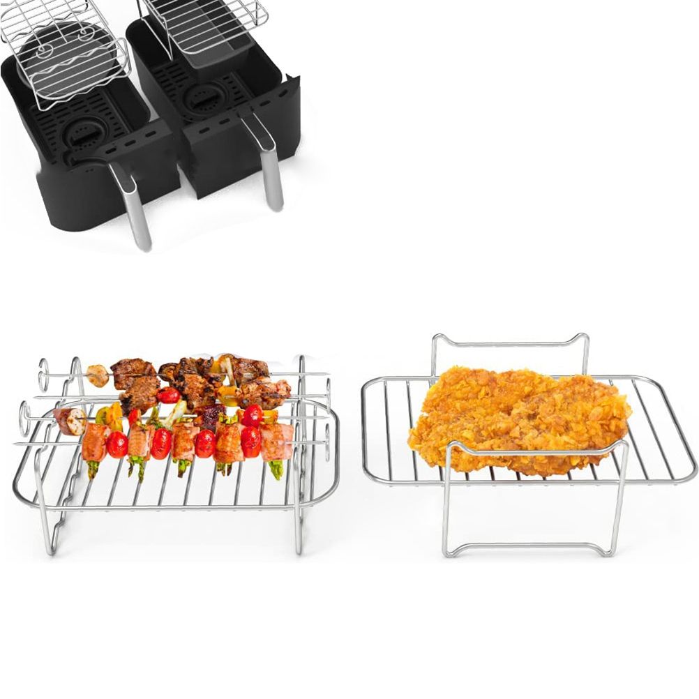 2Pcs Air Fryer Rack 304 Stainless Steel Dehydrator Rack with 4 Barbecue Sticks for 8QT Dual Basket Air Fryer - Image 4