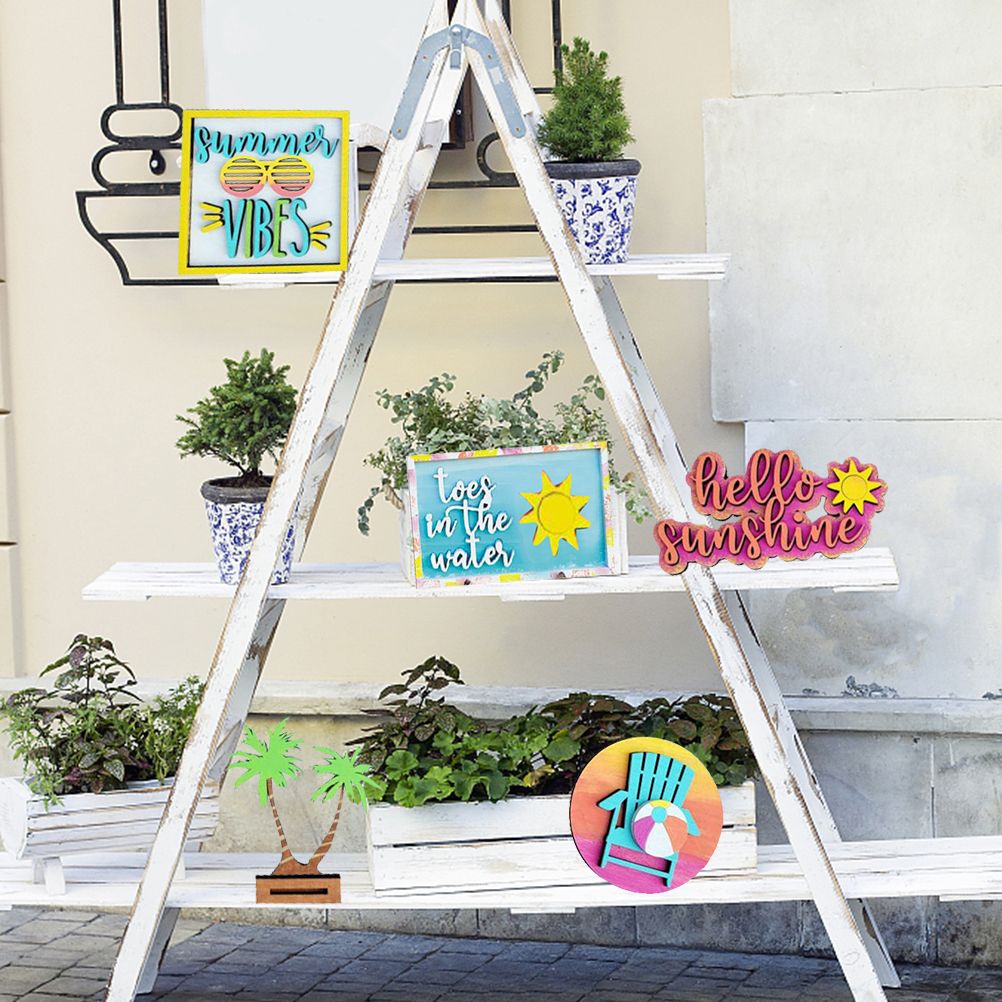 Tiered Tray Stand Wood Tiered Serving Tray Decor Holder Summer Beach Farmhouse Decorative Wooden Tiered Stand Kitchen Counter Table Decor - Image 5