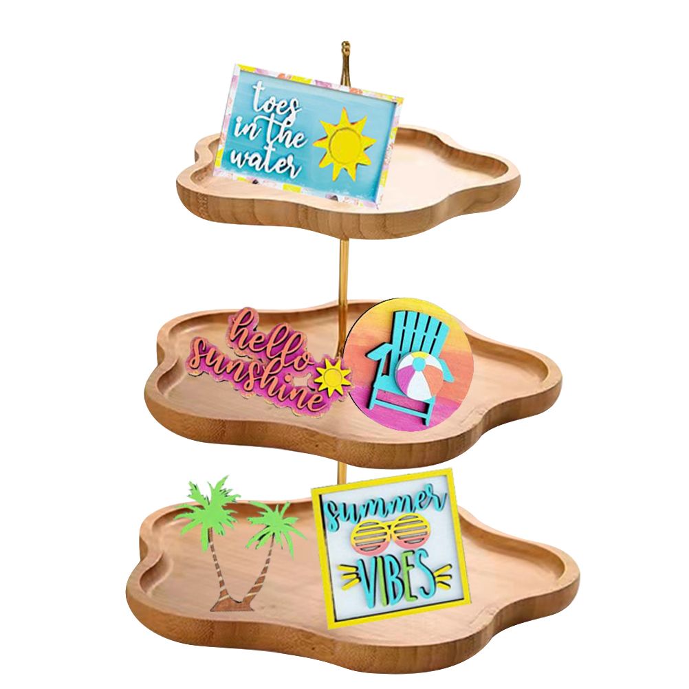 Tiered Tray Stand Wood Tiered Serving Tray Decor Holder Summer Beach Farmhouse Decorative Wooden Tiered Stand Kitchen Counter Table Decor - Image 7
