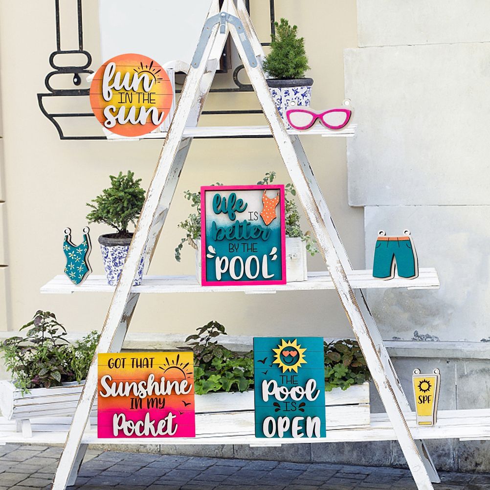 Tiered Tray Stand Wood Tiered Serving Tray Decor Holder Summer Beach Farmhouse Decorative Wooden Tiered Stand Kitchen Counter Table Decor - Image 6