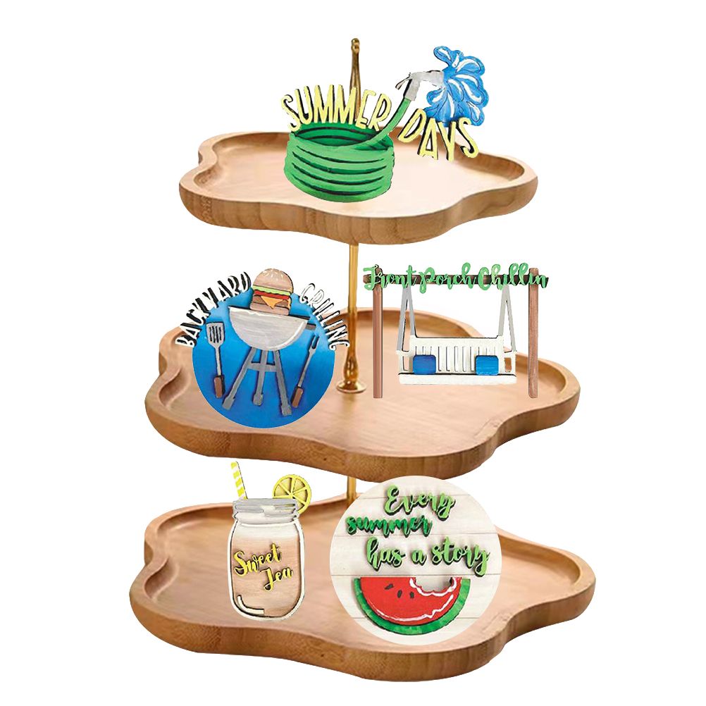 Summer Tiered Tray Decor Set Farmhouse Wood Tiered Tray Decor Items Summer Theme Mini Wooden Signs Home Kitchen Decorations - Image 3