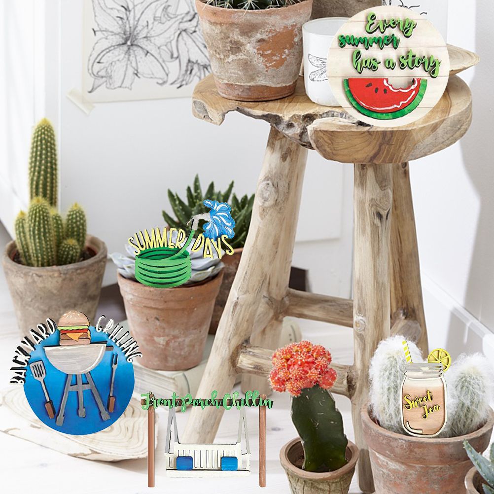 Summer Tiered Tray Decor Set Farmhouse Wood Tiered Tray Decor Items Summer Theme Mini Wooden Signs Home Kitchen Decorations - Image 4