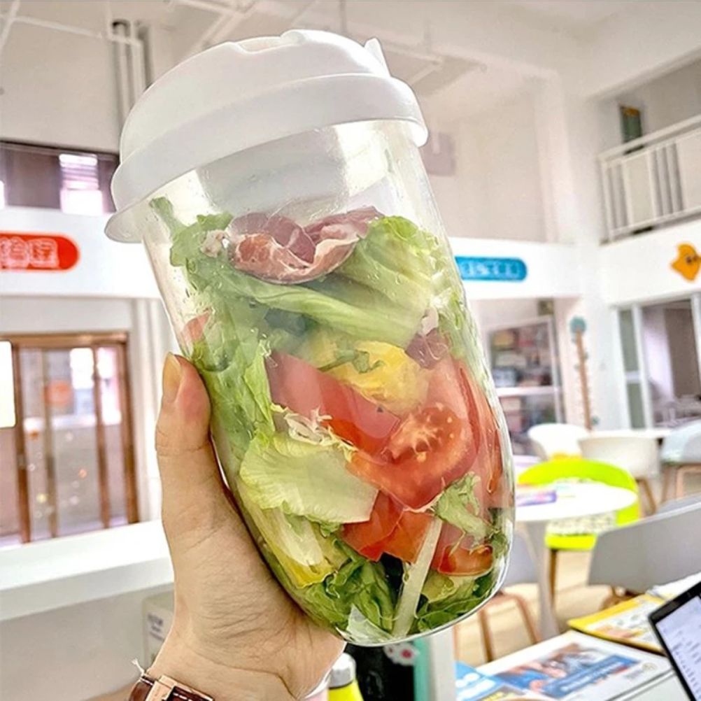 Fresh Salad Container Serving Cup with Dressing Container Fork Portable Plastic Food Storage Bottle for Picnic Lunch - Image 4