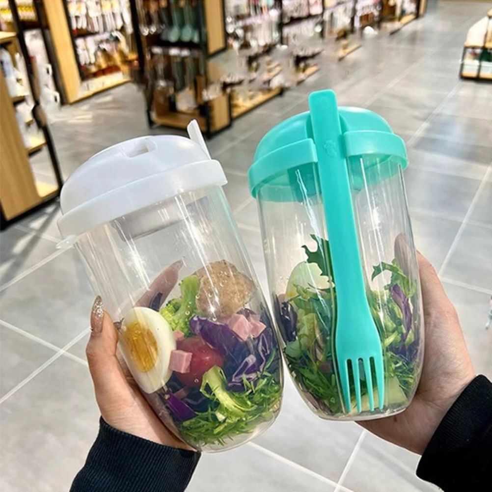 Fresh Salad Container Serving Cup with Dressing Container Fork Portable Plastic Food Storage Bottle for Picnic Lunch - Image 5