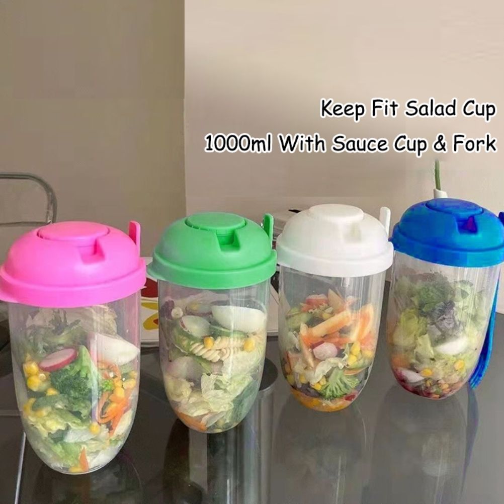 Fresh Salad Container Serving Cup with Dressing Container Fork Portable Plastic Food Storage Bottle for Picnic Lunch - Image 8