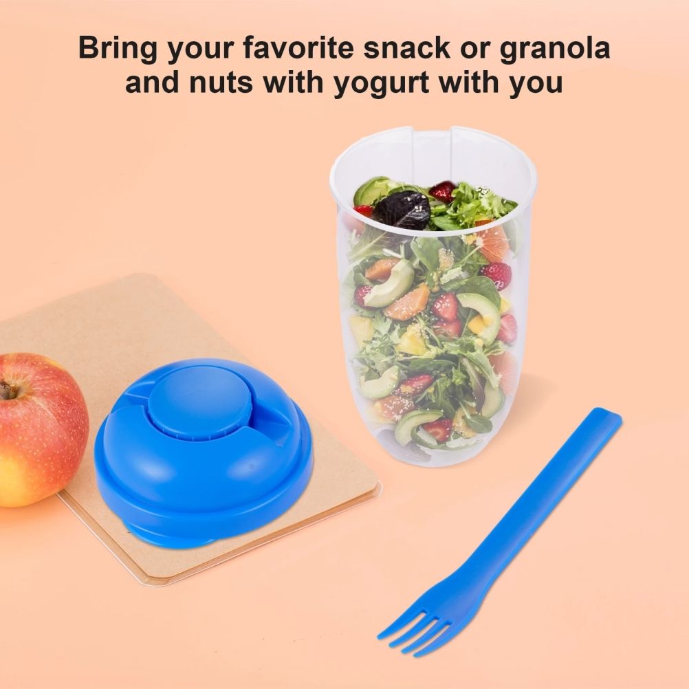 Fresh Salad Container Serving Cup with Dressing Container Fork Portable Plastic Food Storage Bottle for Picnic Lunch - Image 3