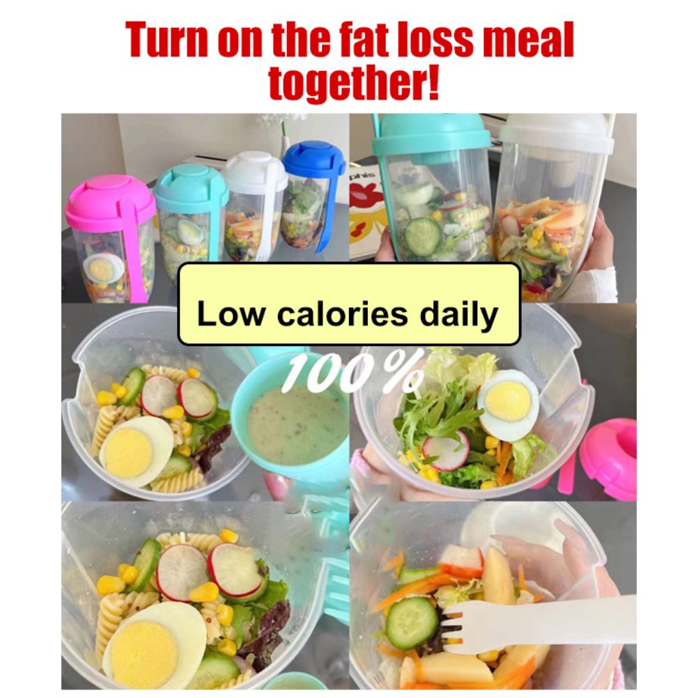 Fresh Salad Container Serving Cup with Dressing Container Fork Portable Plastic Food Storage Bottle for Picnic Lunch - Image 6
