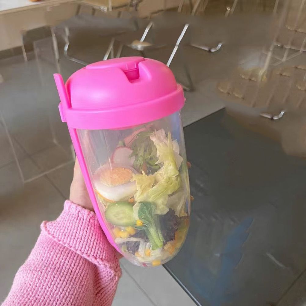 Fresh Salad Container Serving Cup with Dressing Container Fork Portable Plastic Food Storage Bottle for Picnic Lunch - Image 7