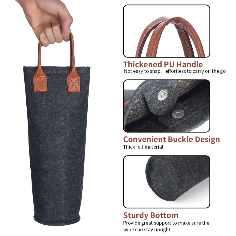Single Bottle Wine Tote Bag Portable Felt Insulated Padded Thermal Wine Carrier Bag Wine Cooler for Travel Picnic Beach Wine Gifts - Image 2