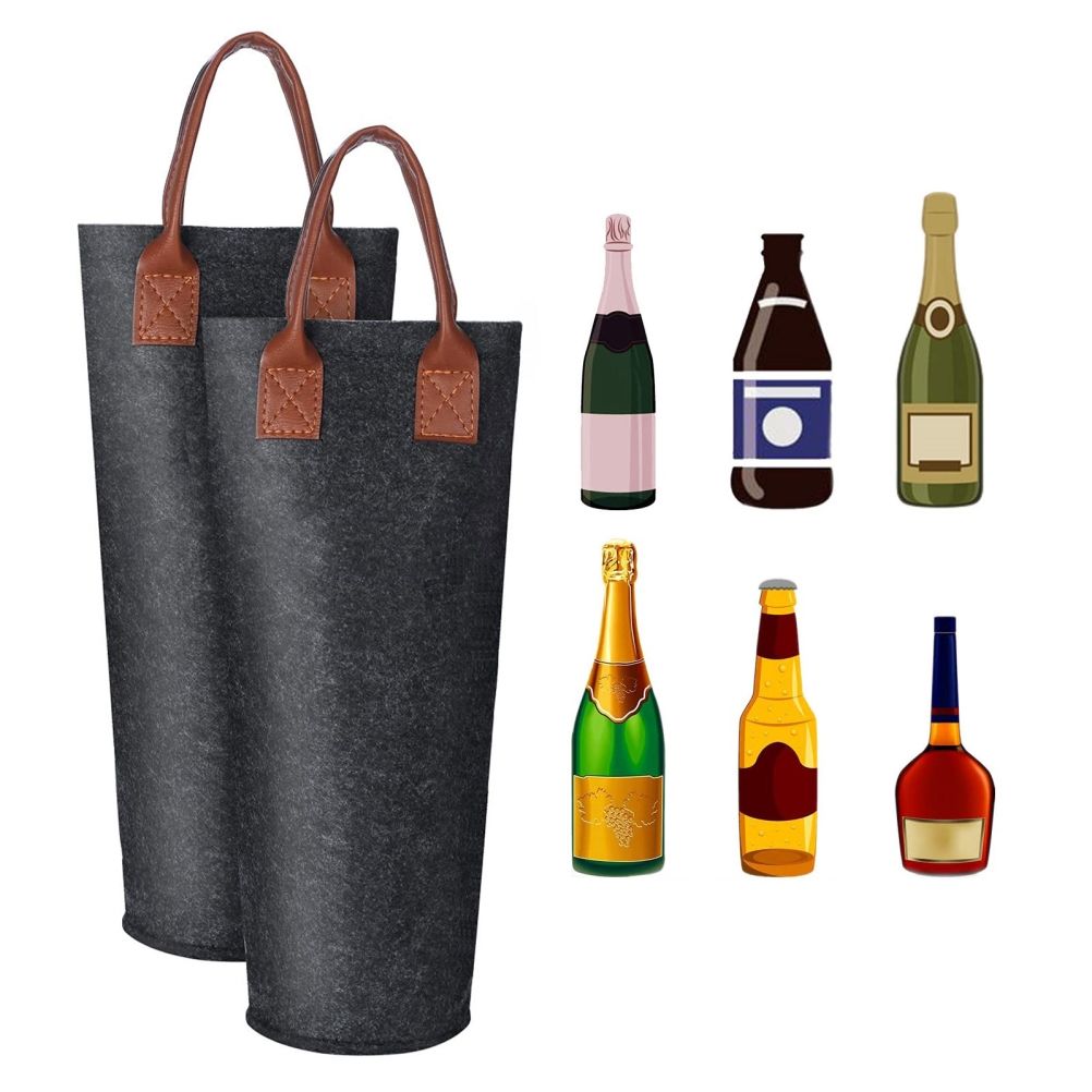 Single Bottle Wine Tote Bag Portable Felt Insulated Padded Thermal Wine Carrier Bag Wine Cooler for Travel Picnic Beach Wine Gifts - Image 3