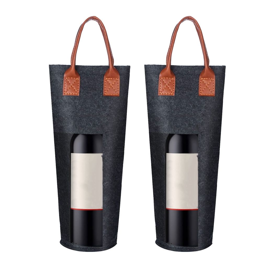 Single Bottle Wine Tote Bag Portable Felt Insulated Padded Thermal Wine Carrier Bag Wine Cooler for Travel Picnic Beach Wine Gifts - Image 4