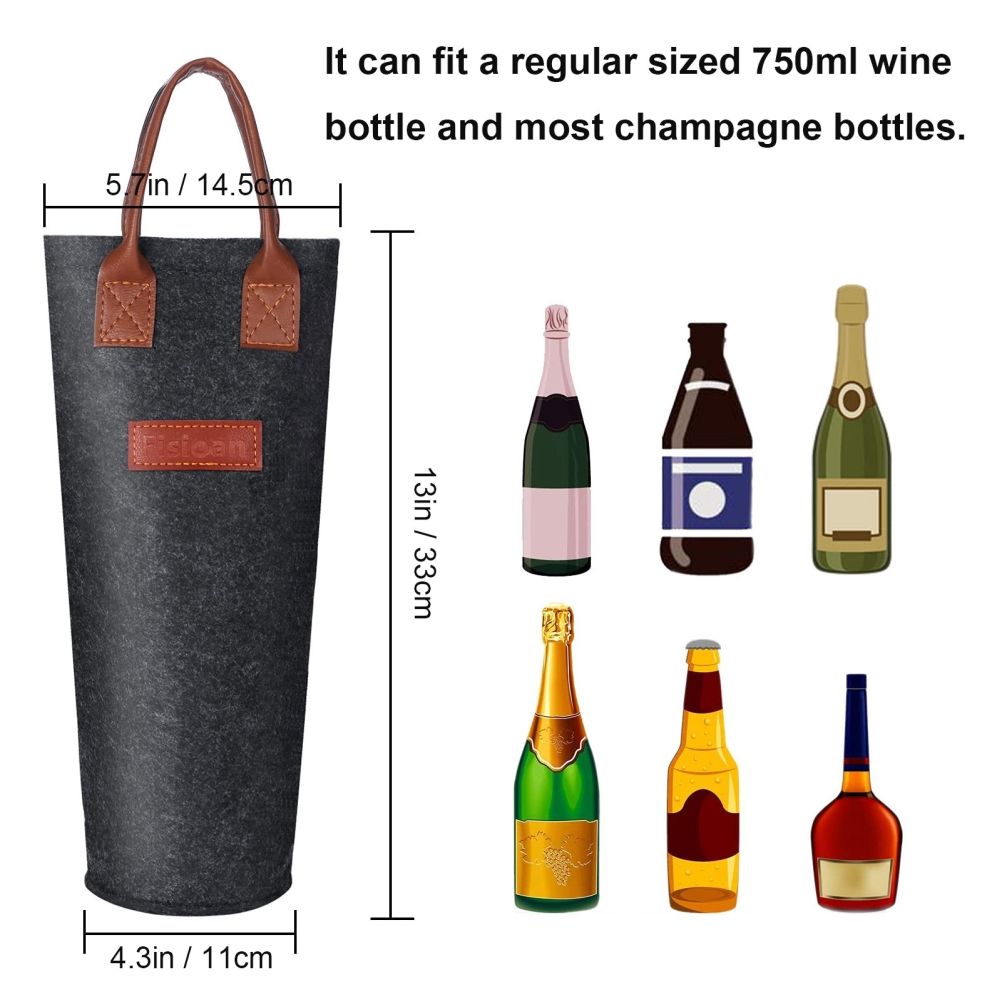 Single Bottle Wine Tote Bag Portable Felt Insulated Padded Thermal Wine Carrier Bag Wine Cooler for Travel Picnic Beach Wine Gifts - Image 6