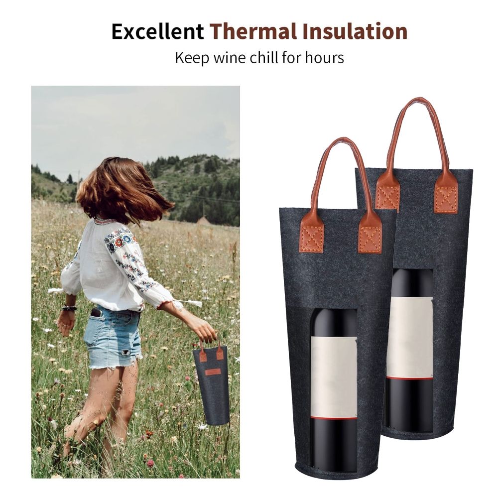Single Bottle Wine Tote Bag Portable Felt Insulated Padded Thermal Wine Carrier Bag Wine Cooler for Travel Picnic Beach Wine Gifts - Image 7