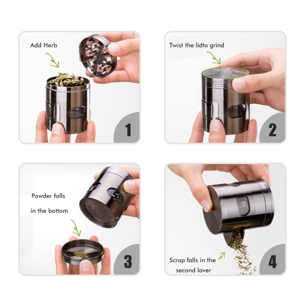 4 Layer 60mm Herb Grinder Zinc Alloy Spice Grass Mill Grinders with Magnetic Lid - Image 2