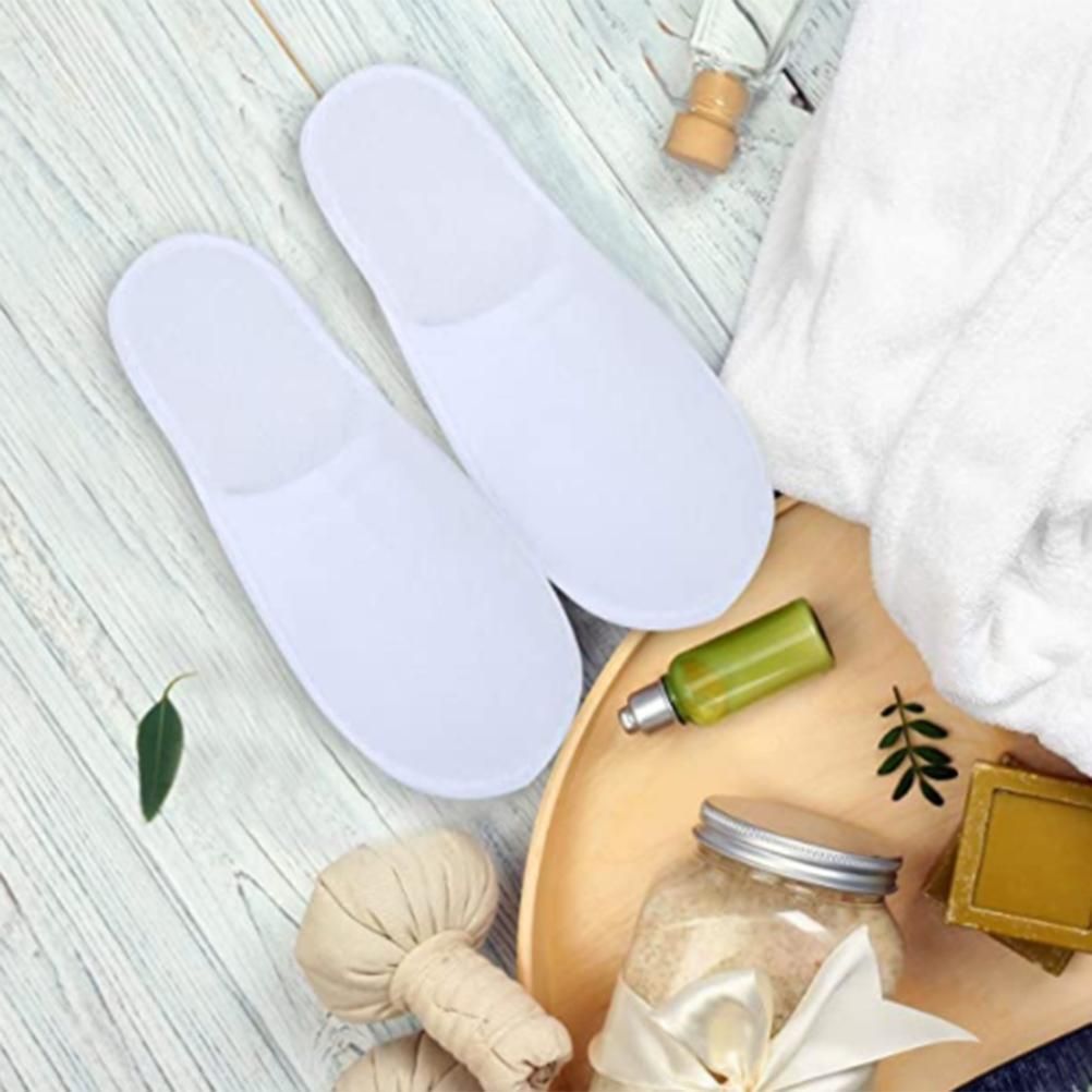 1 Pair Fleece Slippers Portable Washable One Time Non Slip Thick Home Slippers for Family Spa Guests Hotels Travel - Image 4
