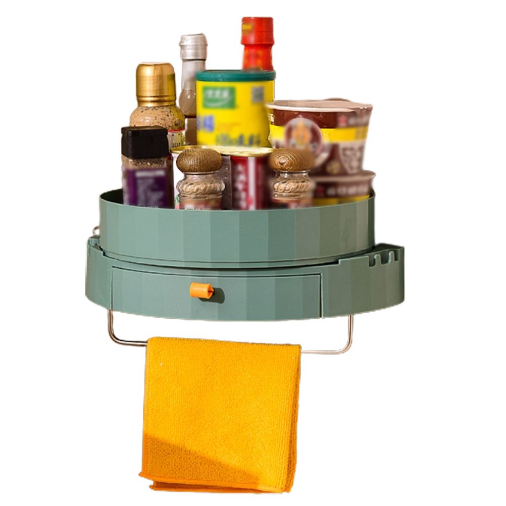 Rotating Spice Rack Holder with Drawer Wall Mounted Kitchen Spice Storage Shelves Bathroom Kitchen Storage Rack Organizer - Image 1