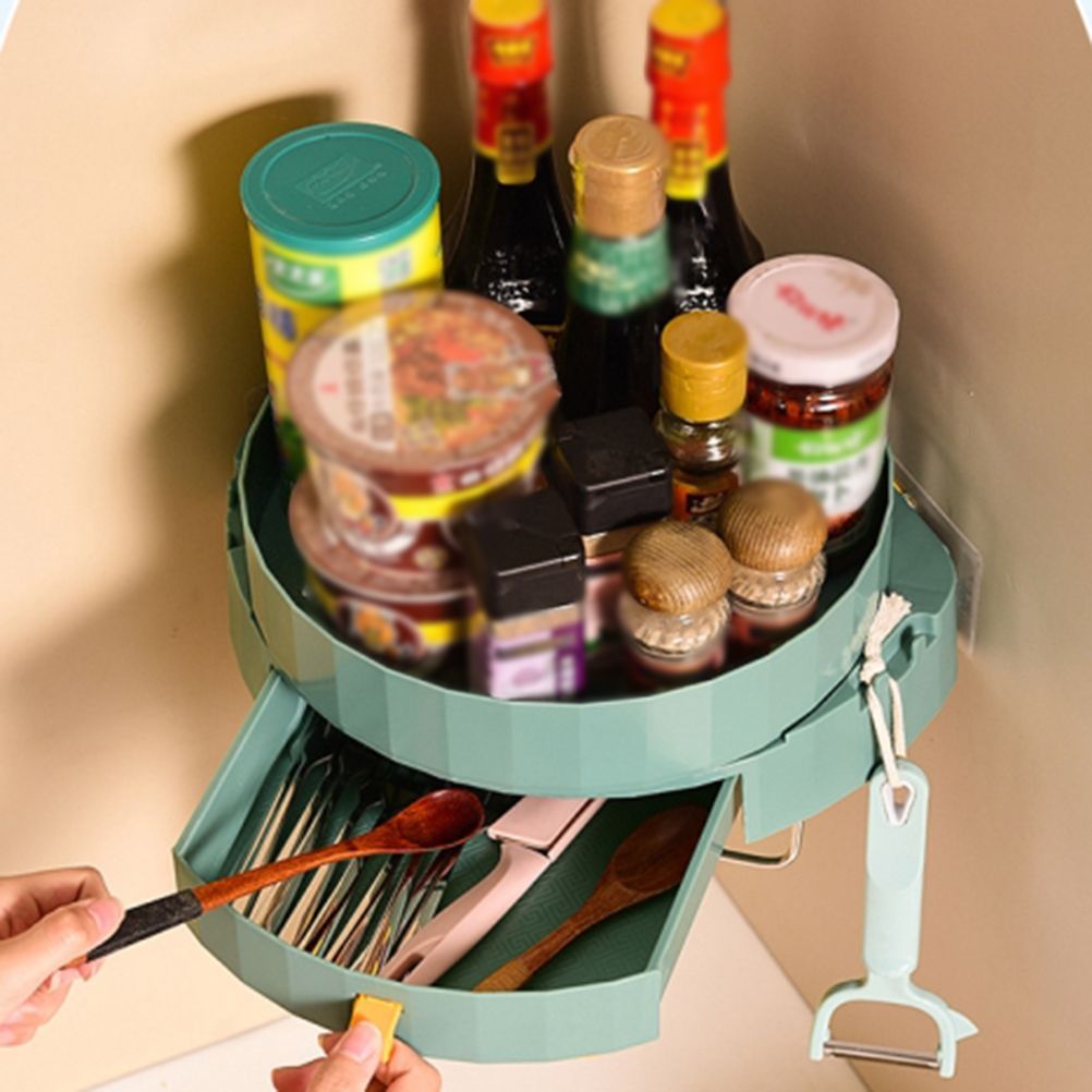 Rotating Spice Rack Holder with Drawer Wall Mounted Kitchen Spice Storage Shelves Bathroom Kitchen Storage Rack Organizer - Image 4