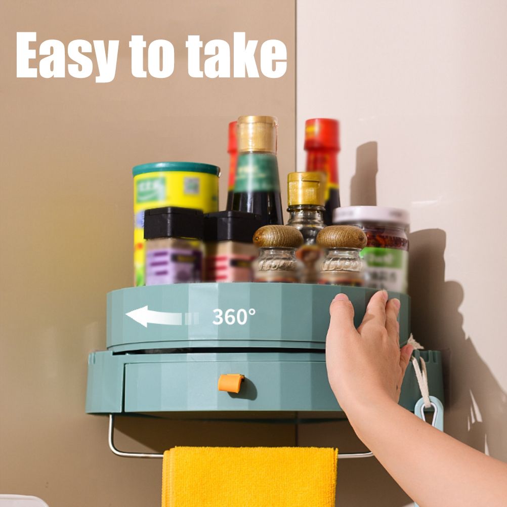 Rotating Spice Rack Holder with Drawer Wall Mounted Kitchen Spice Storage Shelves Bathroom Kitchen Storage Rack Organizer - Image 5