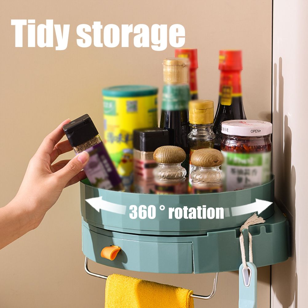 Rotating Spice Rack Holder with Drawer Wall Mounted Kitchen Spice Storage Shelves Bathroom Kitchen Storage Rack Organizer - Image 6