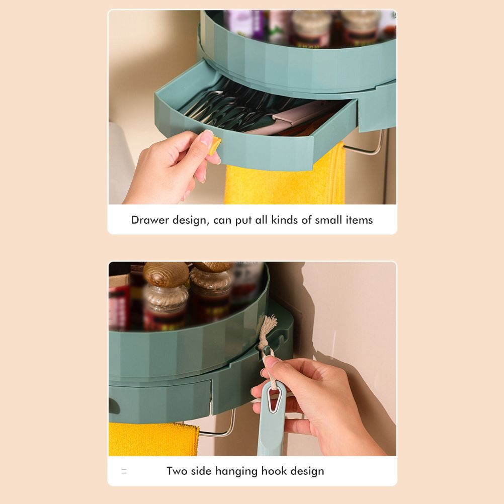 Rotating Spice Rack Holder with Drawer Wall Mounted Kitchen Spice Storage Shelves Bathroom Kitchen Storage Rack Organizer - Image 8