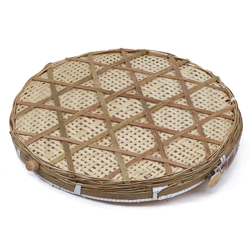 Covered Bamboo Serving Food Tent Basket Hand Woven Round Food Basket with Mesh Cover - Image 4