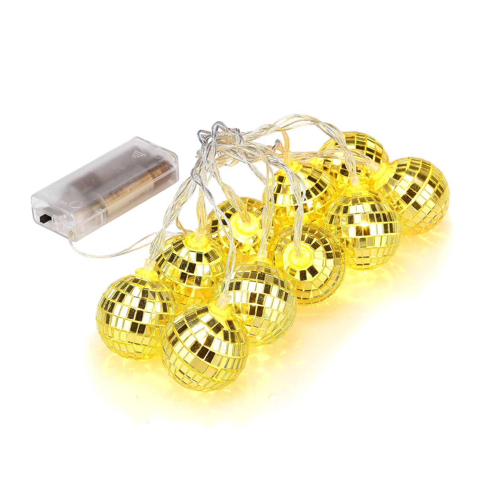 1.8m 10 Lights 5cm Golden Sphere Warm Light Mirror Light String Christmas Lights String Christmas Tree Decoration - Image 1
