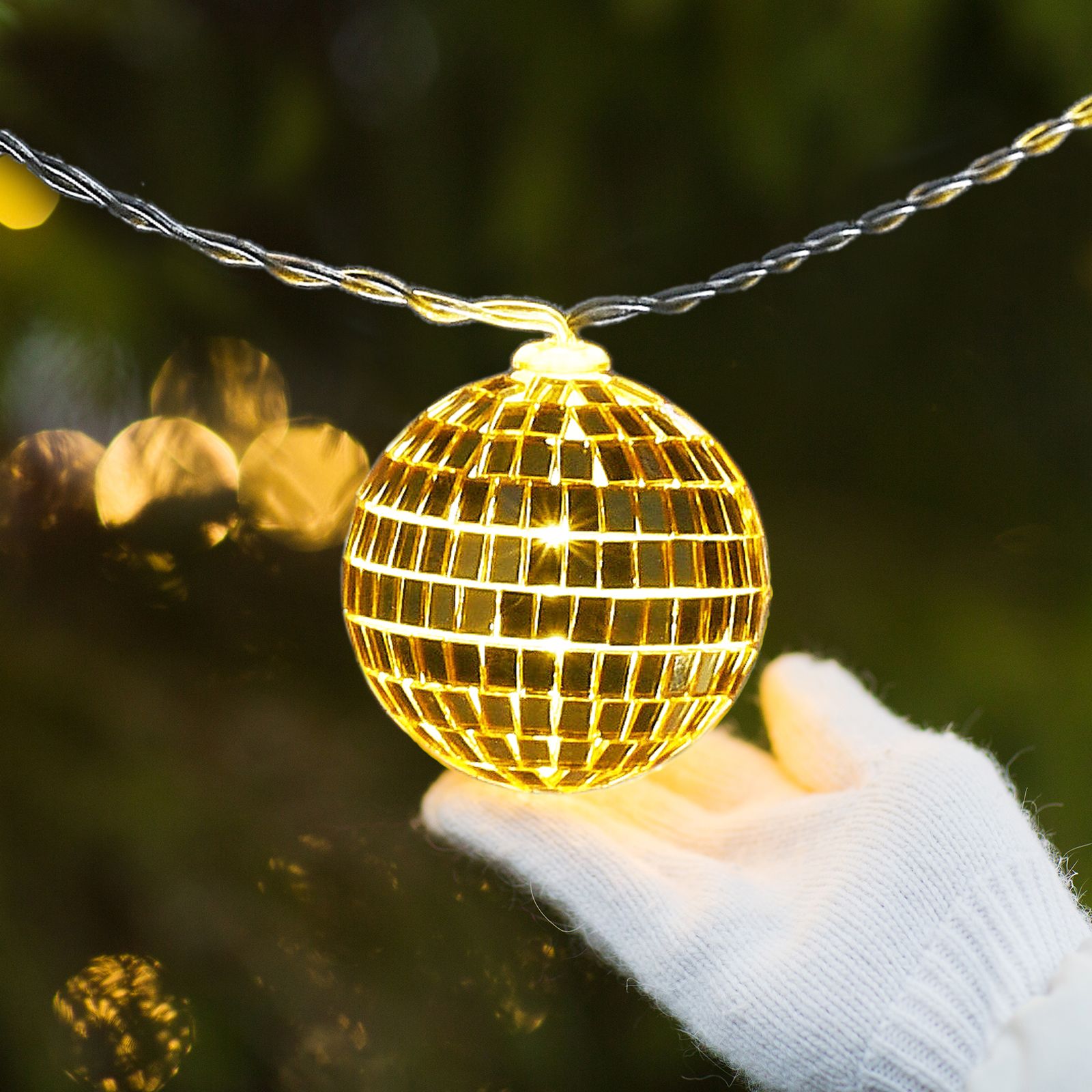 1.8m 10 Lights 5cm Golden Sphere Warm Light Mirror Light String Christmas Lights String Christmas Tree Decoration - Image 5