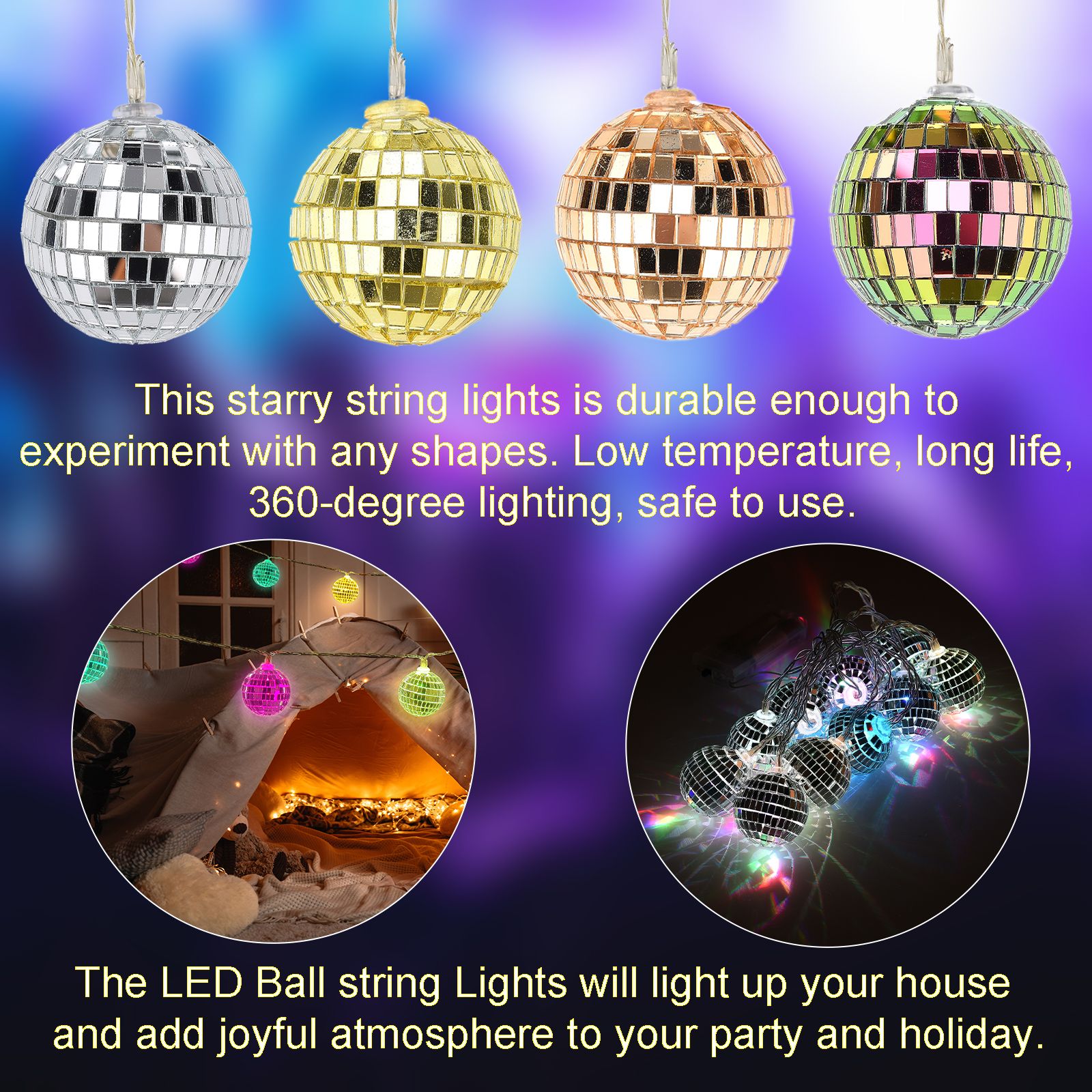 1.8m 10 Lights 5cm Golden Sphere Warm Light Mirror Light String Christmas Lights String Christmas Tree Decoration - Image 8
