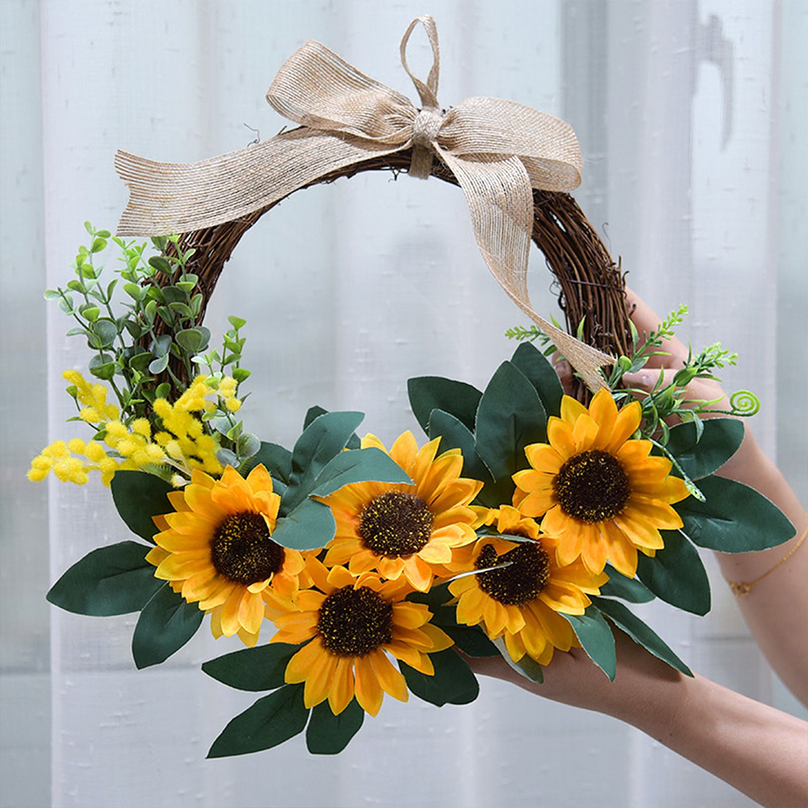 Simulation Sunflower Wreath Home Wedding Decoration Rattan Artificial Wreath - Image 3