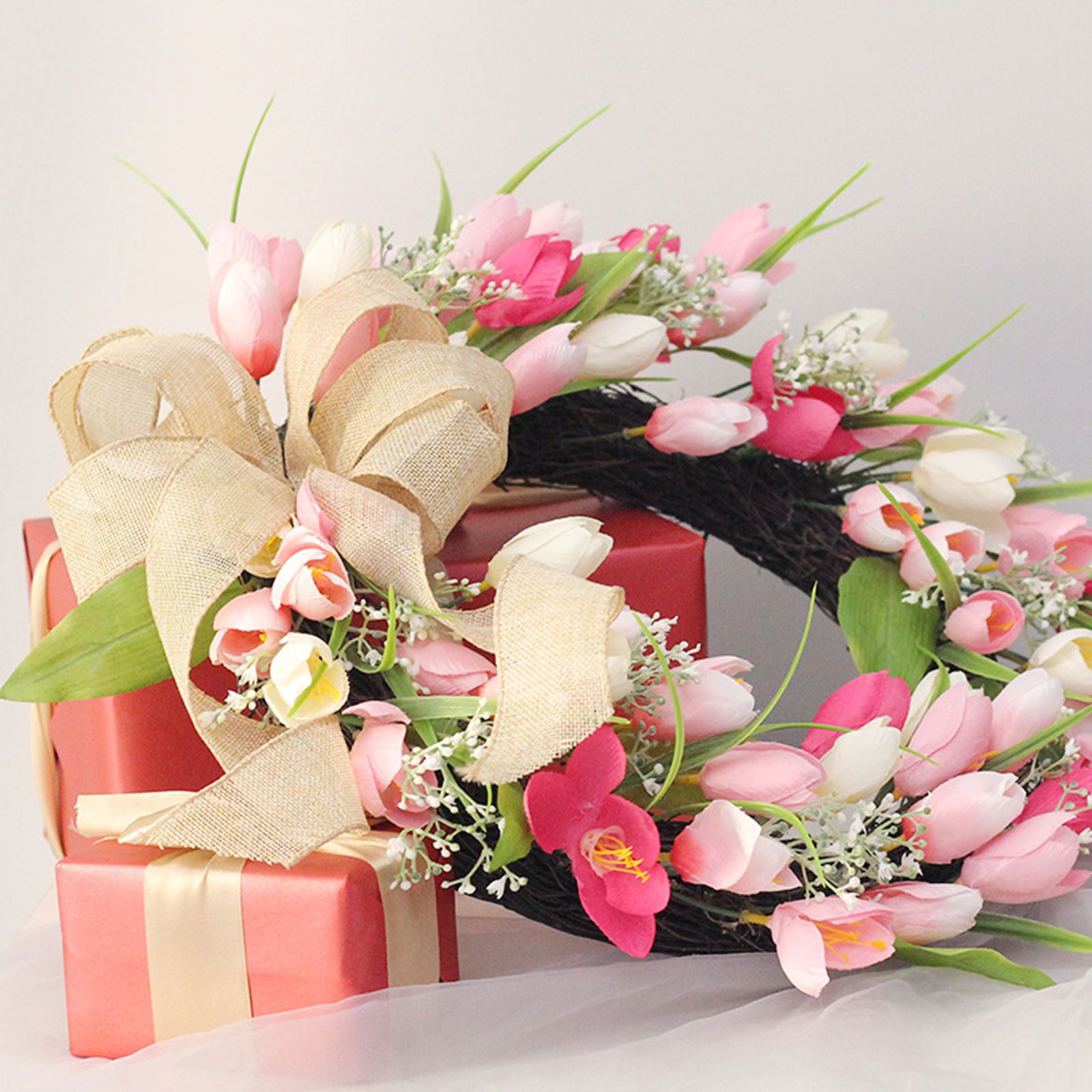 Tulip Wreath Tulip Decorative Wreath Artificial Tulip Wreath Decorative Flower Wreath - Image 2