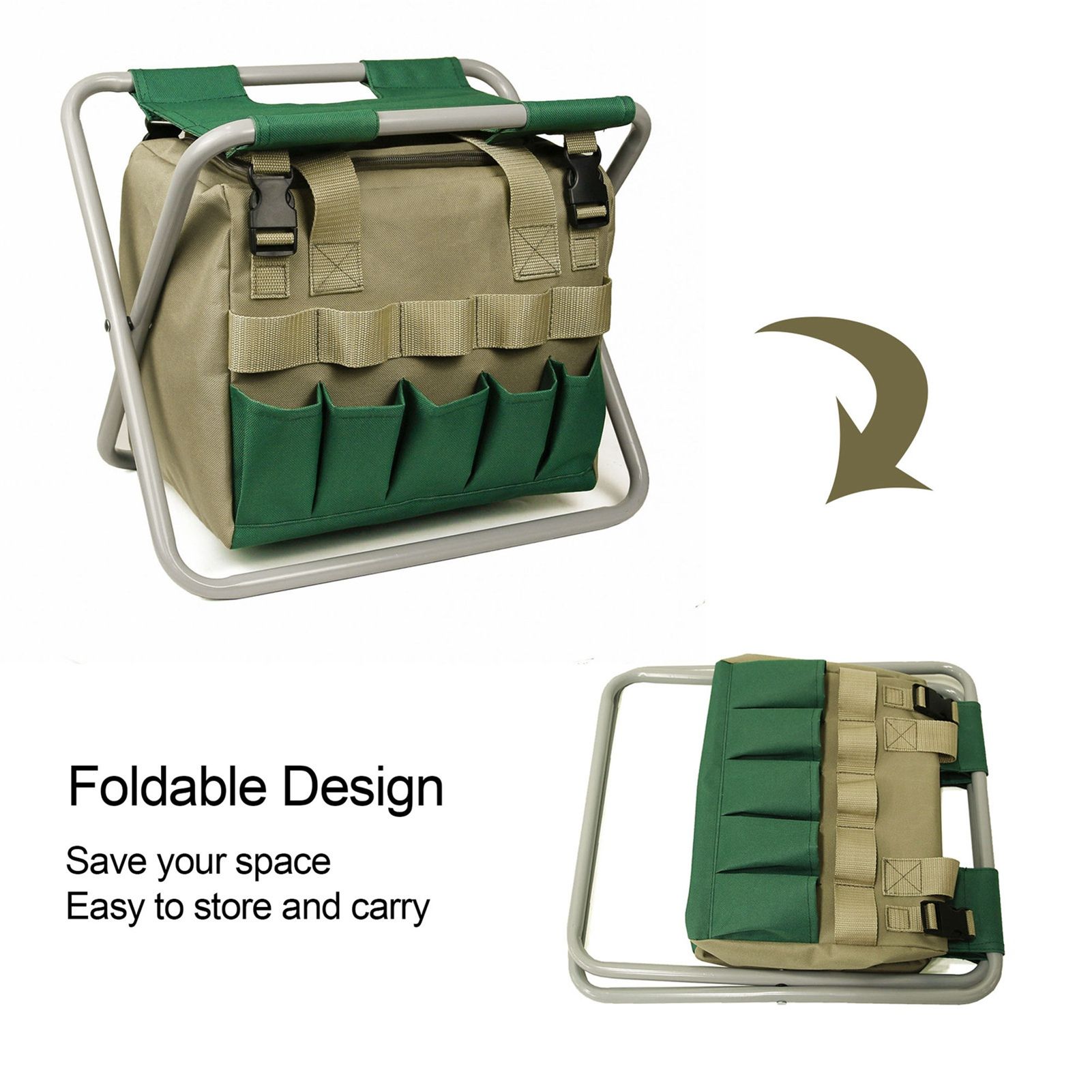 Removable Garden Tool Bench Folding Garden Stool Multifunction Gardening Tool Organizer Stool - Image 4