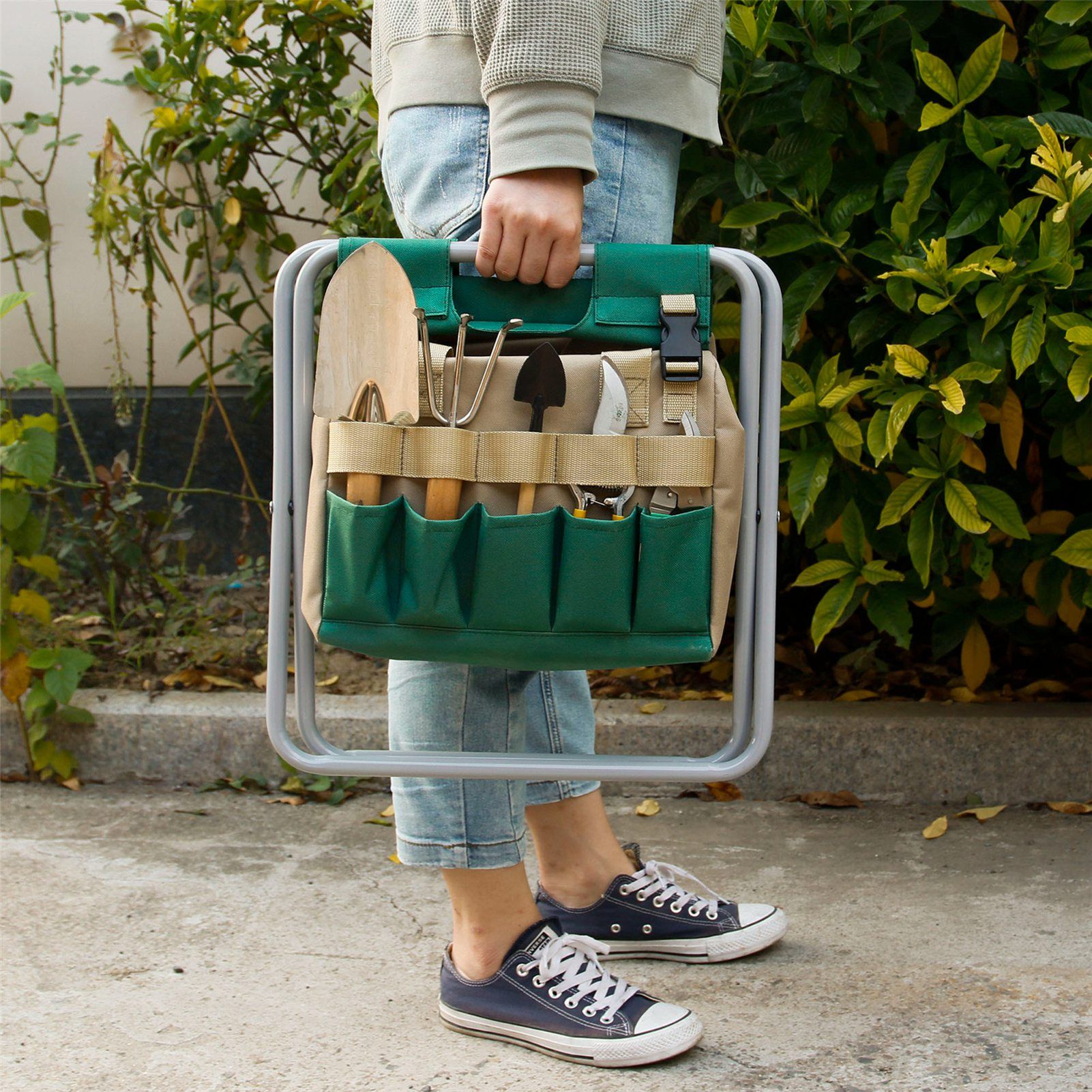 Removable Garden Tool Bench Folding Garden Stool Multifunction Gardening Tool Organizer Stool - Image 8