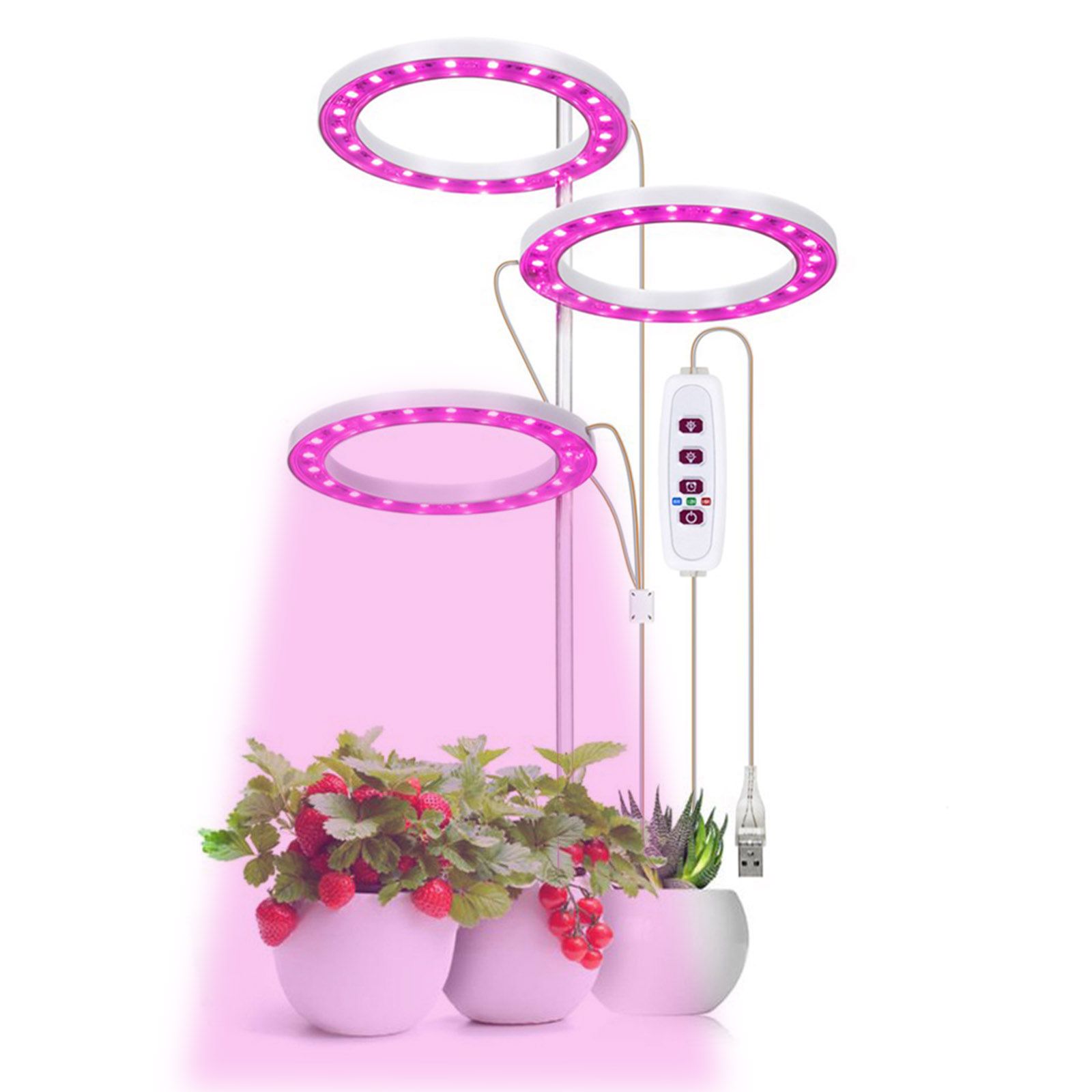 LED Plant Grow Light 5 Dimmable Modes 3 Head Timing USB Plant Lamp for Potted Plants Greenhouse Vegetables - Image 3