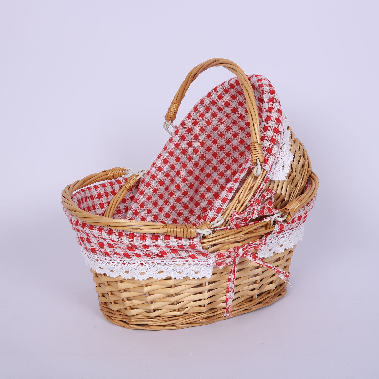 Wicker Picnic Basket Willow Woven Hand Basket Rustic Picnic Activities Handle Basket - Image 2